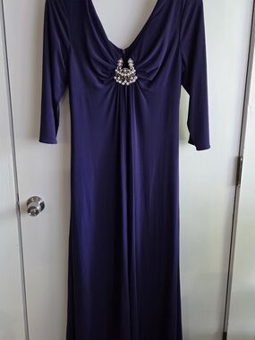 Long Sleeve V-Neck Purple Maxi Dress with Center Jewel Accent